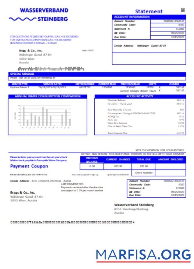 Realistic Wasserverband Steinberg water utility business bill SCR sample